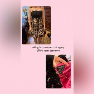 Dave & Johnny Animal Print Dress in Black and Tan